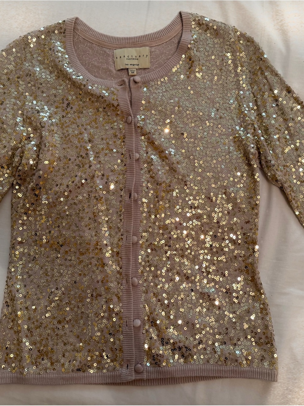 Anthropologie Gold Sequin Button-Front Cardigan